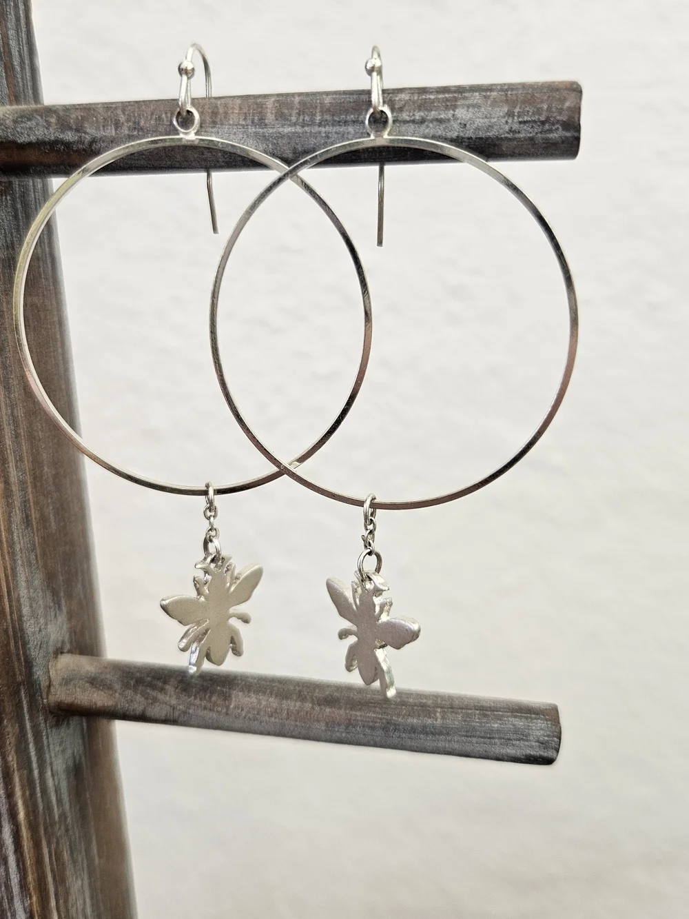 Silver Hoop Earrings with Dainty Bug Charms